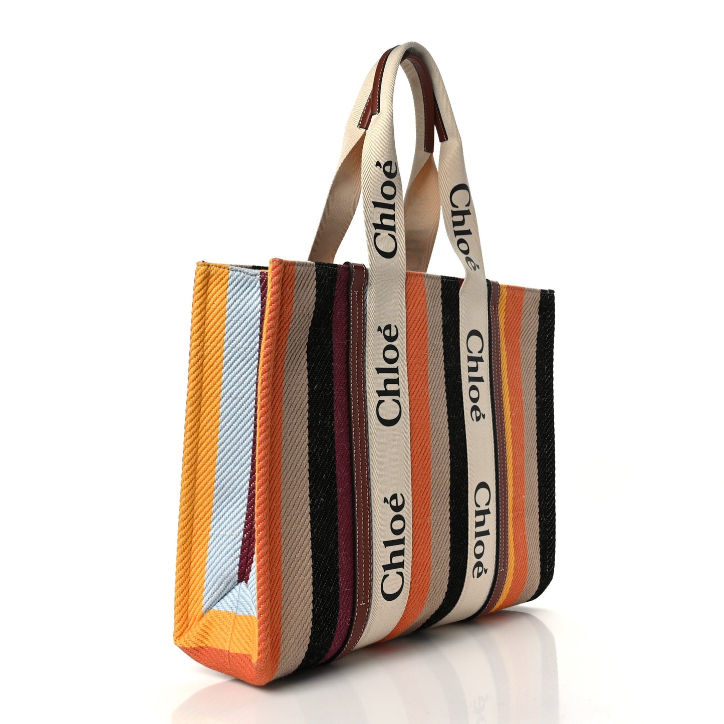 Cotton Calfskin Large Woody Striped Tote Multicolor