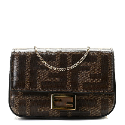 Fendi Glazed Fabric FF 1974 Nano Baguette Charm Mogano Panna 1 of 5