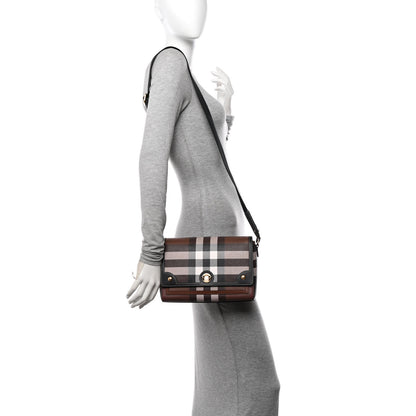 Burberry Coated Canvas Calfskin Vintage Check Medium Note Crossbody Bag Dark Birch Black 2 of 9