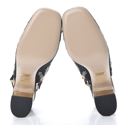 Gucci Moire Fabric Eyes Crystal Square G Madelyn Slingbacks 36 Black 7 of 10