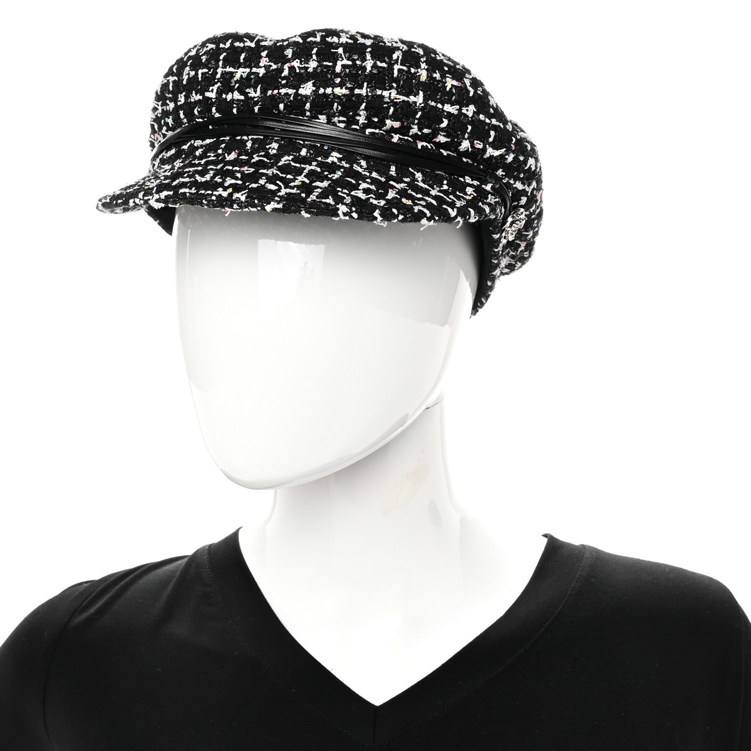 Chanel Metallic Tweed Lambskin CC Cap Black White 2 of 11