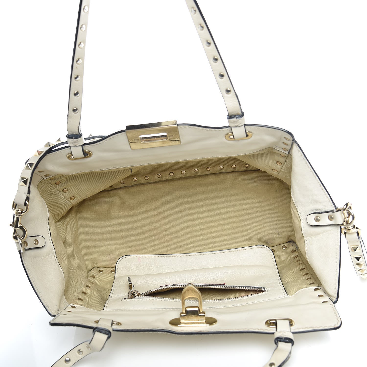 Valentino Garavani Vitello Small Rockstud Tote Ivory 6 of 35