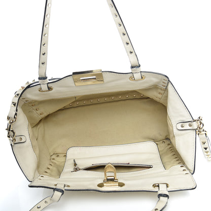 Valentino Garavani Vitello Small Rockstud Tote Ivory 6 of 35