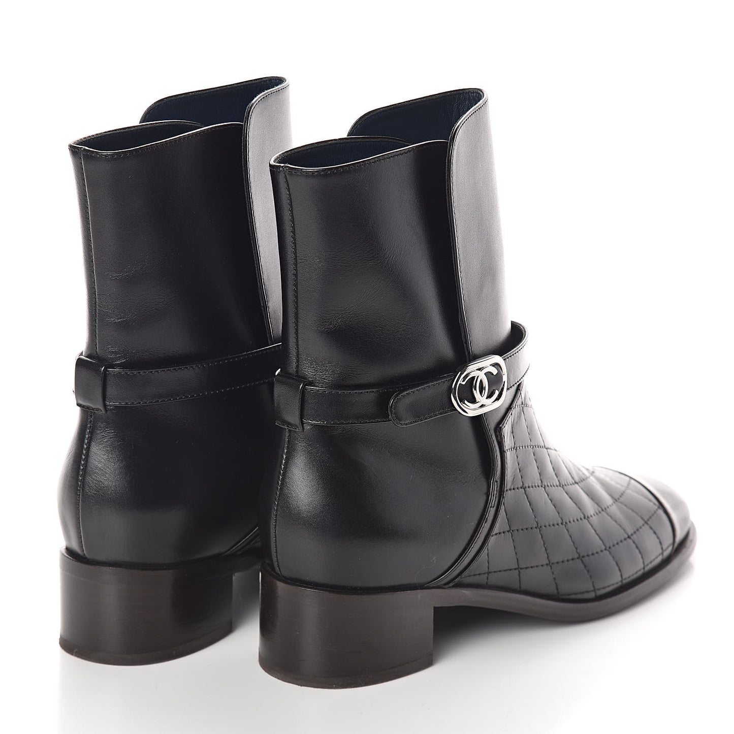 Calfskin Quilted Cap Toe CC Boots 40 Black