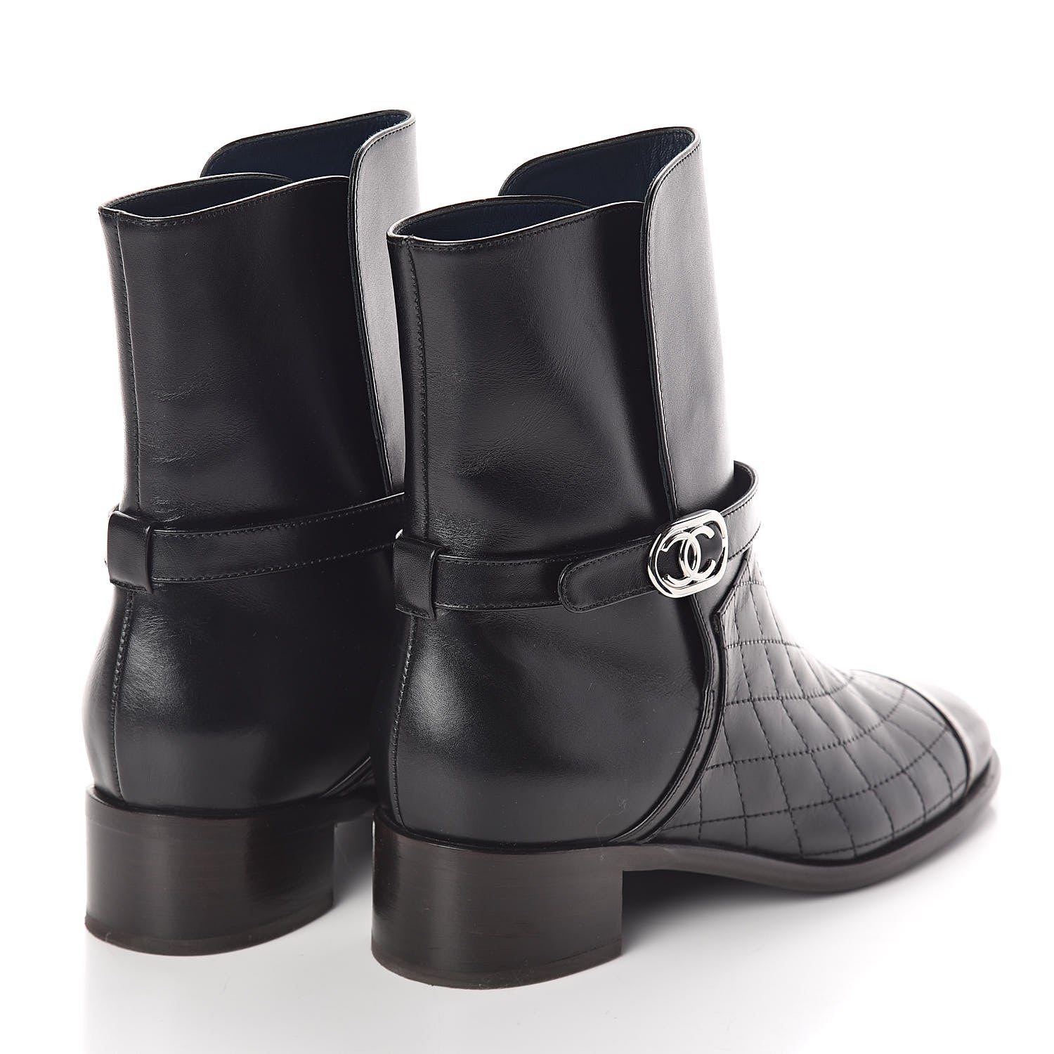 Chanel Calfskin Quilted Cap Toe CC Boots 40 Black 4 of 8