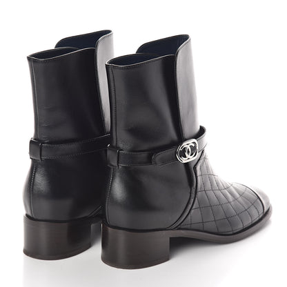 Chanel Calfskin Quilted Cap Toe CC Boots 40 Black 4 of 8