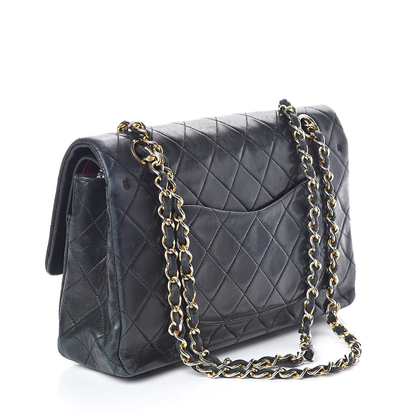 Lambskin Quilted Medium Double Flap Black