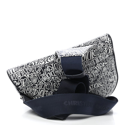 Christian Dior X SHAWN STUSSY Grained Calfskin Printed Mens Saddle Bag Navy Blue 3 of 9