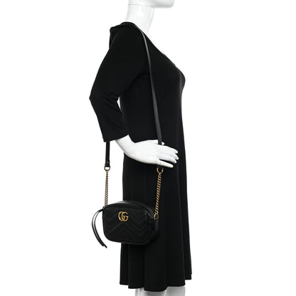 Gucci Calfskin Matelasse Mini GG Marmont Chain Shoulder Bag Black 2 of 11