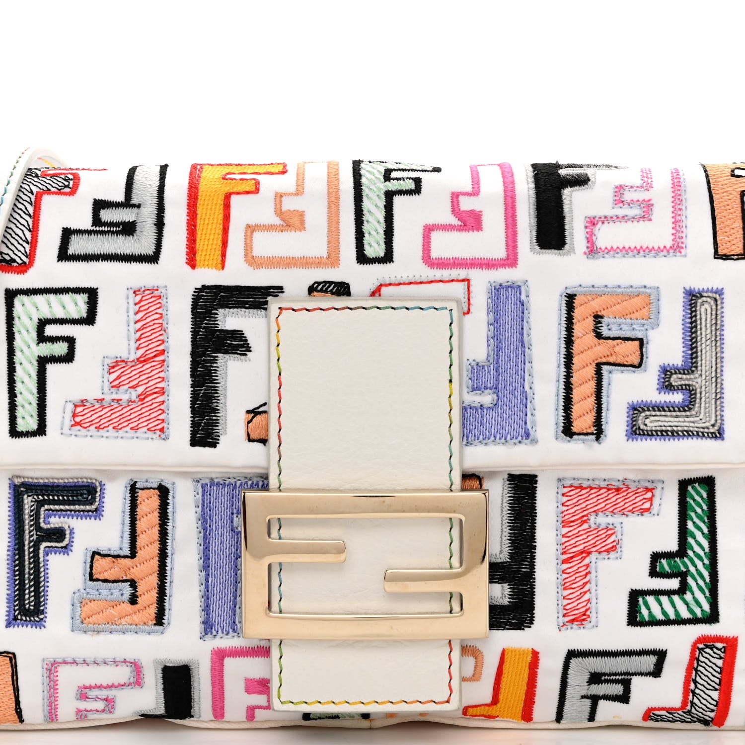 Fendi Nylon FF Multicolor Embroidered Baguette Multicolor White 7 of 11