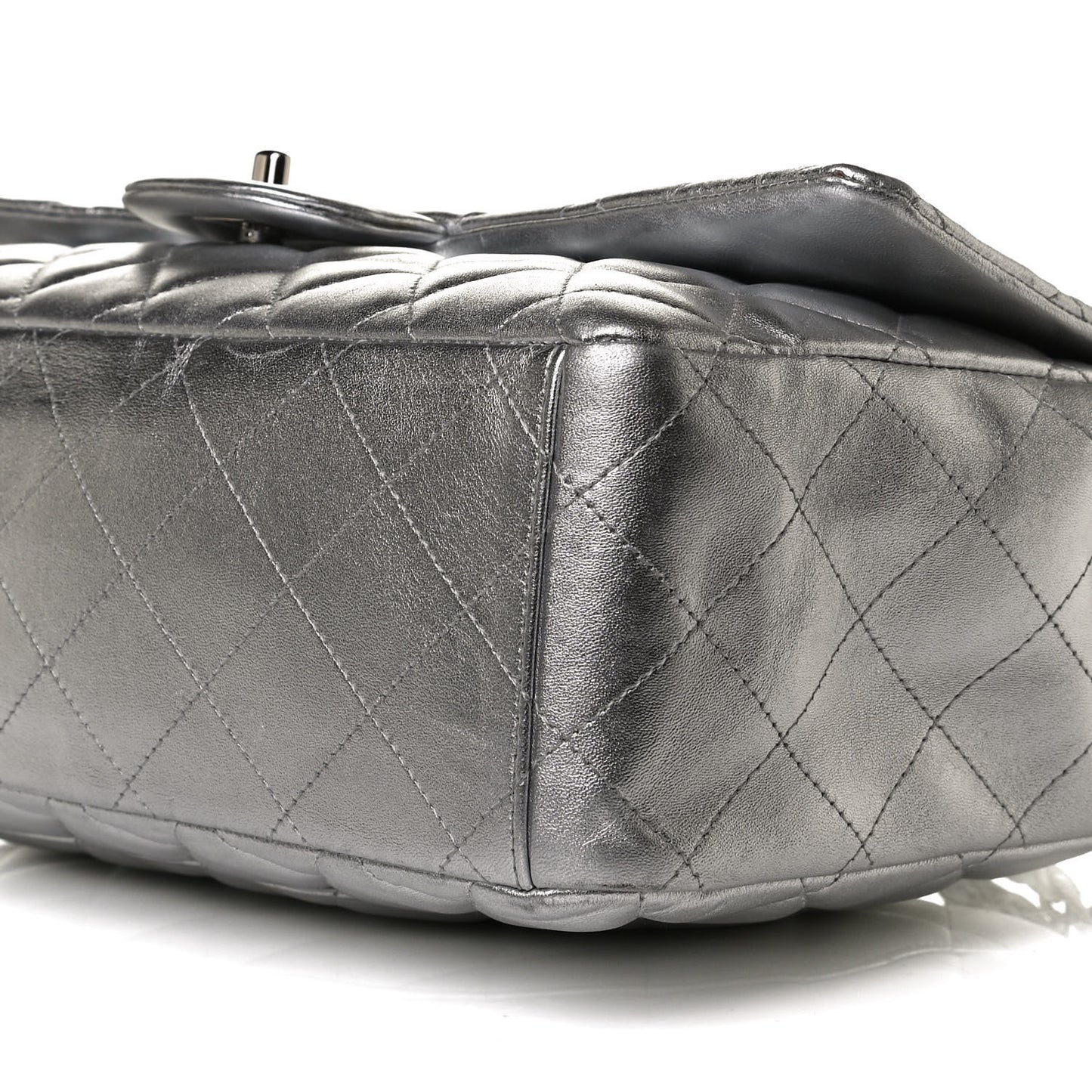 Metallic Lambskin Quilted Maxi Single Flap Silver
