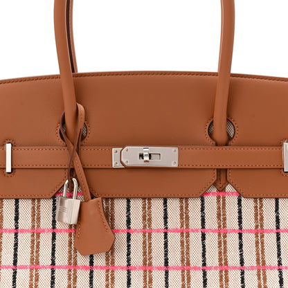 Hermes Toile Swift Broderie Shoulder Birkin Light 39 Gold Fauve Rose Pop Black 8 of 10