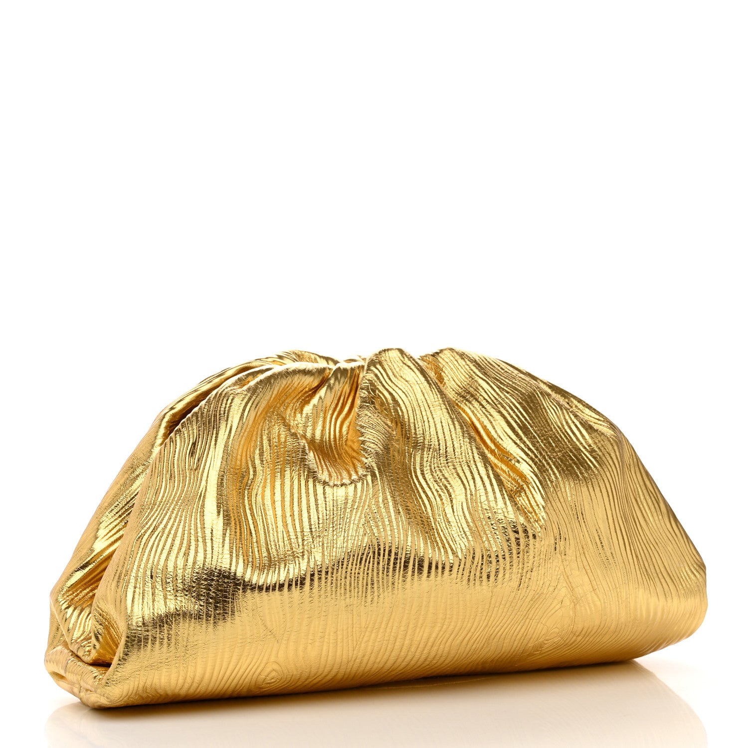 Bottega Veneta Metallic Bark Calfskin Embossed The Pouch Oversized Clutch Oro 3 of 7