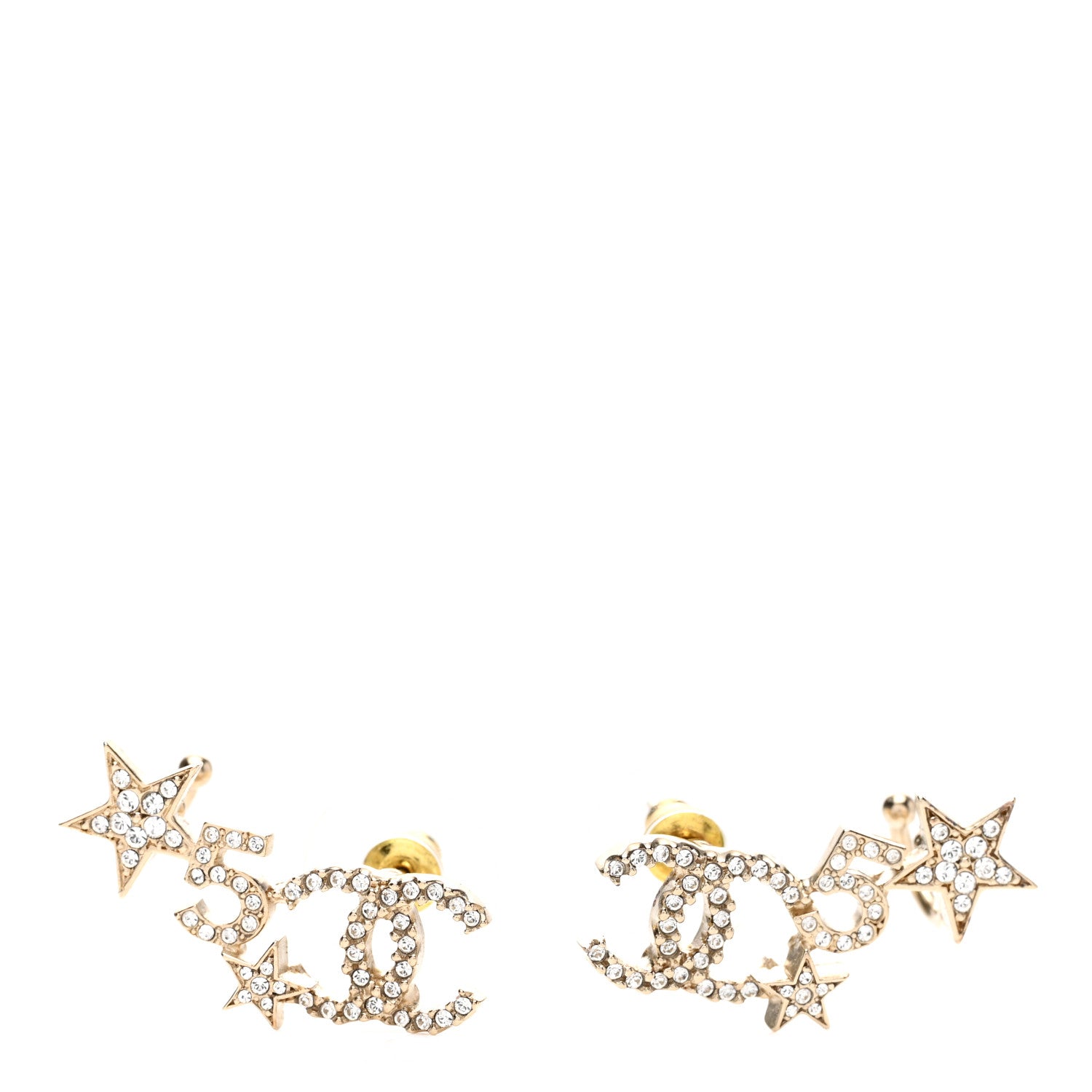 Chanel Crystal Star 5 CC Earrings Gold 1 of 5