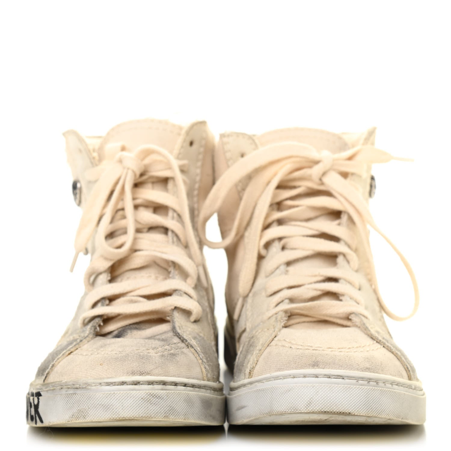 Saint Laurent Distressed Canvas Smoking Forever High Top Sneakers 35.5 Milk Panna 2 of 9