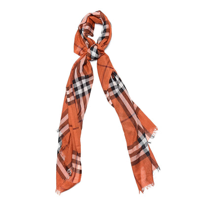Burberry Wool Silk House Check Lightweight Scarf Orange 1 of 5