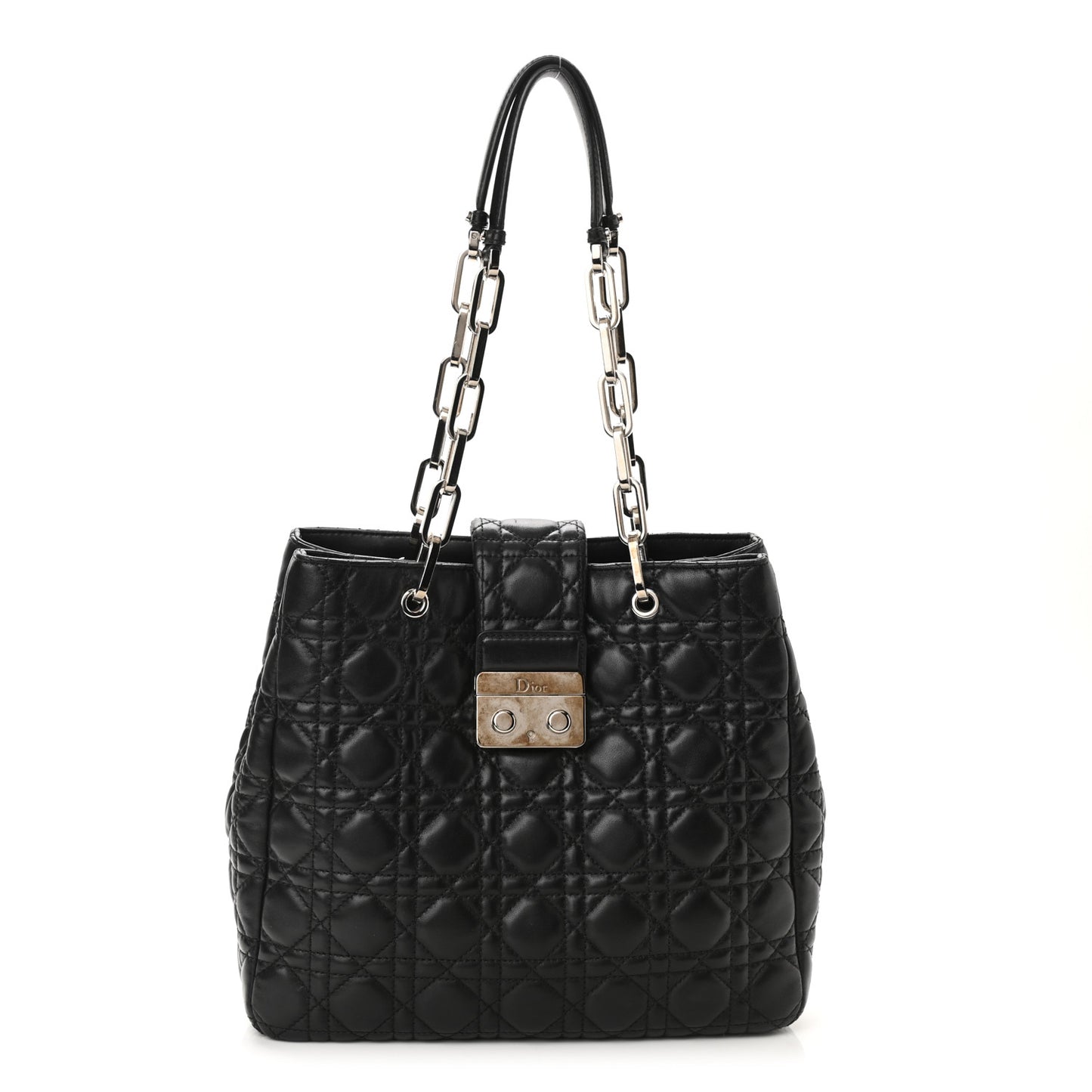 Lambskin Cannage Small Lock Tote Black