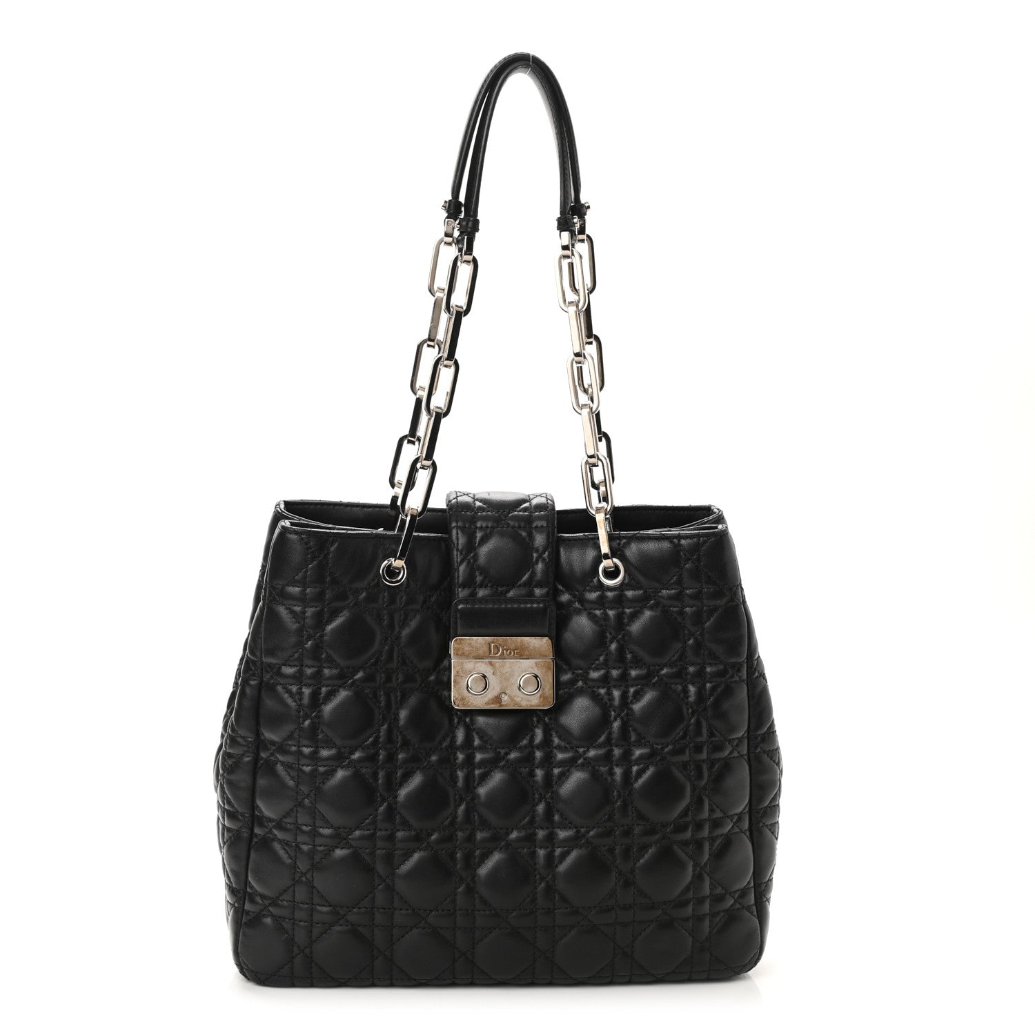 Christian Dior Lambskin Cannage Small Lock Tote Black 1 of 7