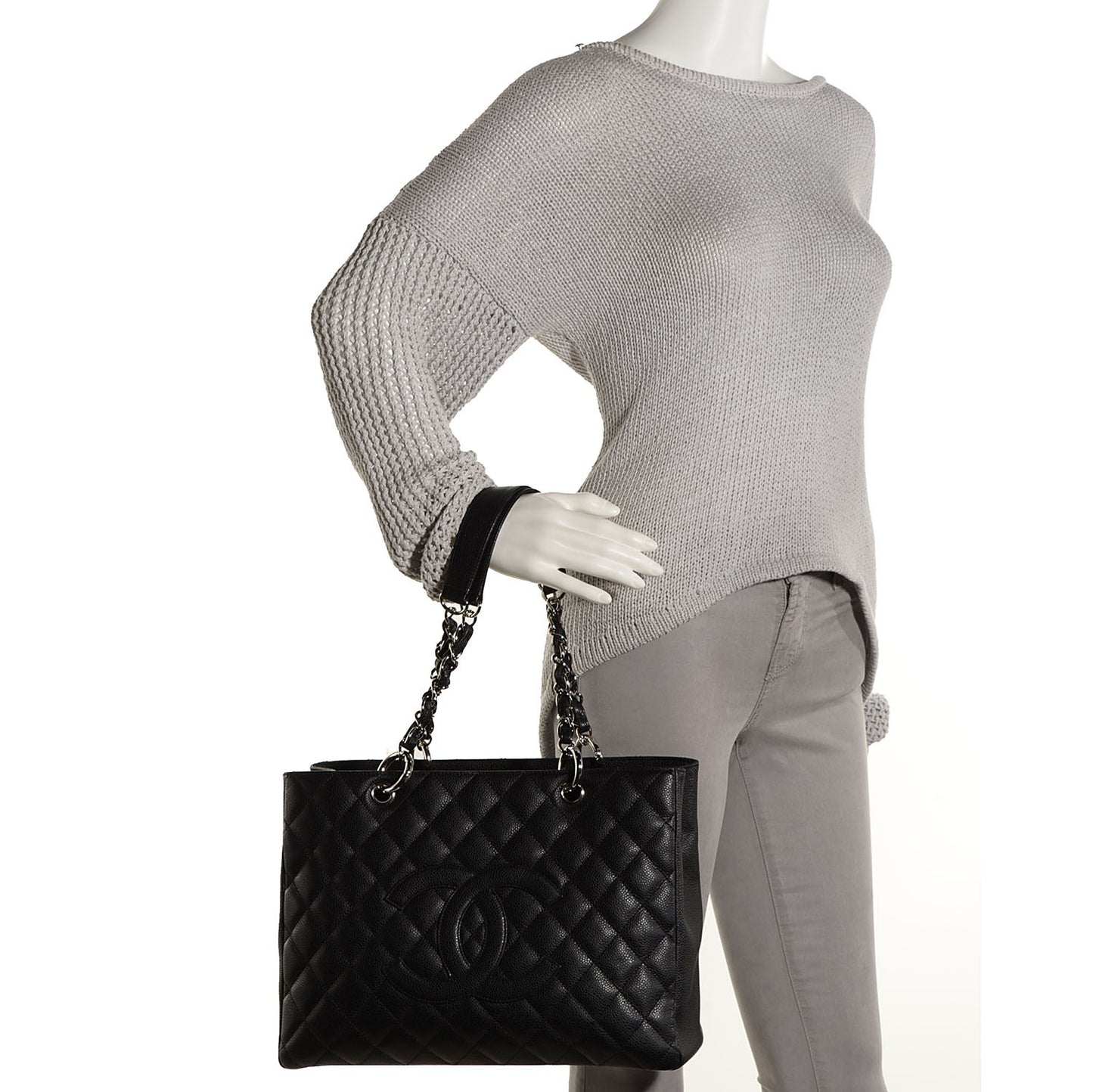 Caviar Quilted Grand Shopping Tote GST Black