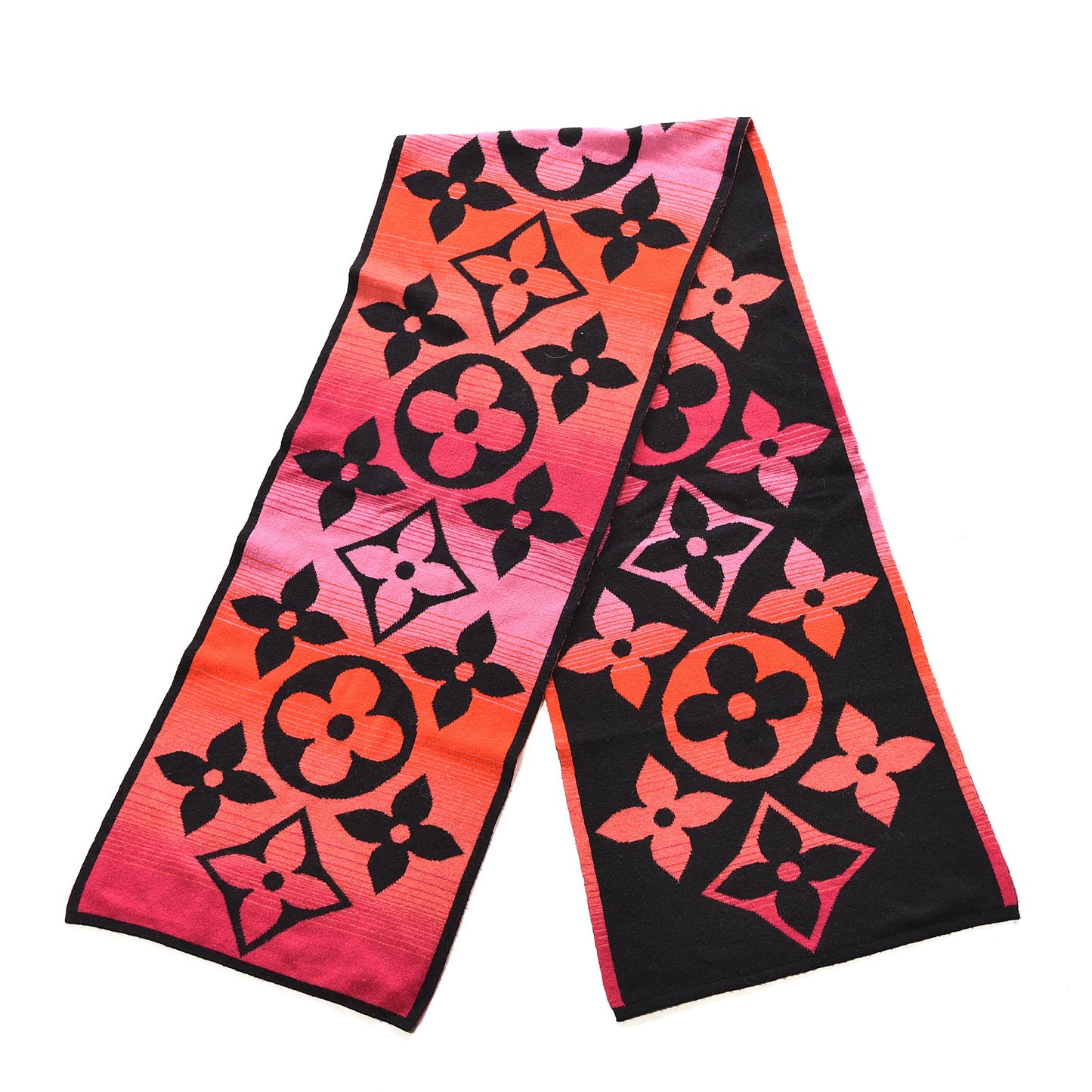 Monogram Knit Wool Cashmere Flower Pattern Scarf Orange