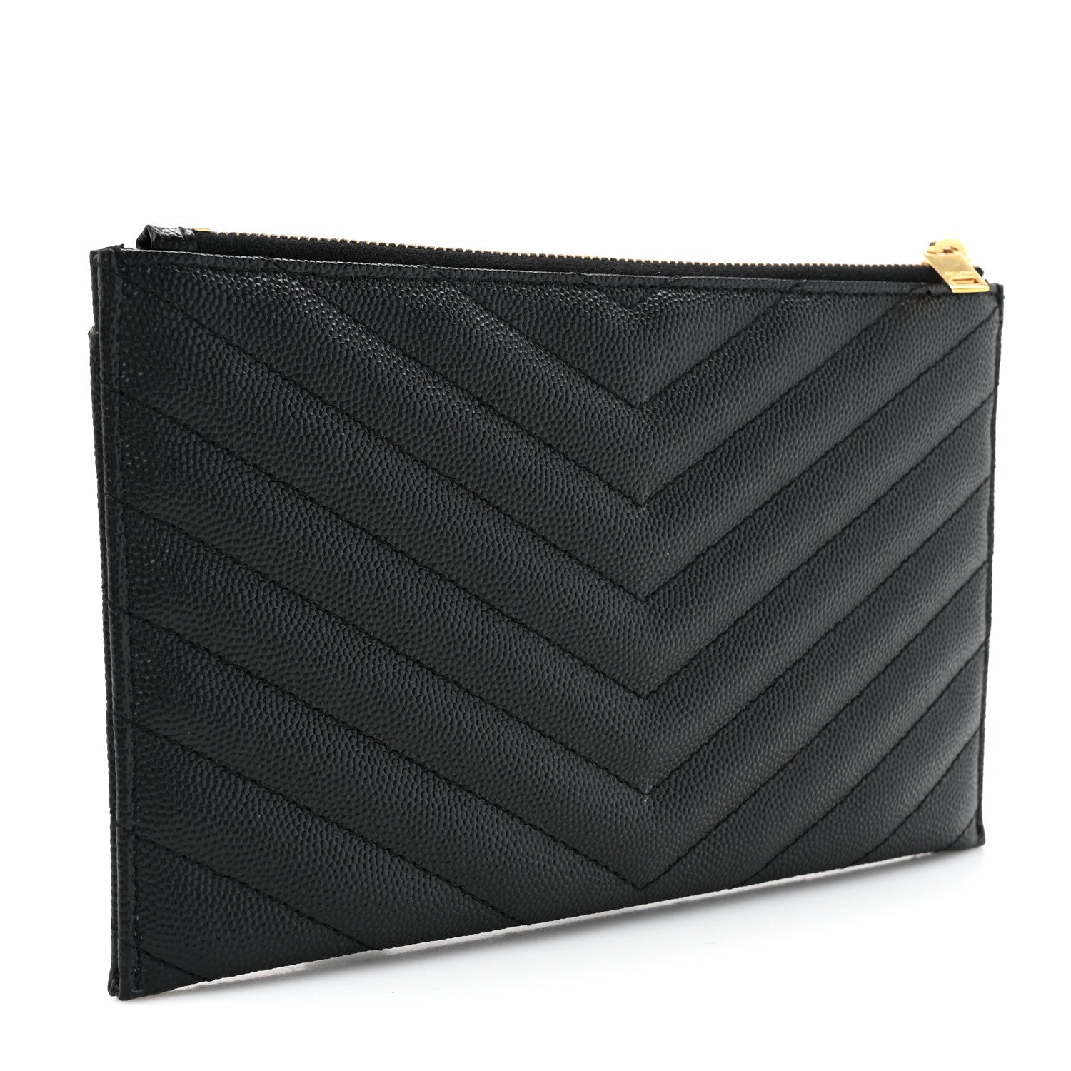 Saint Laurent Grain De Poudre Chevron Monogram Bill Pouch Black 3 of 11