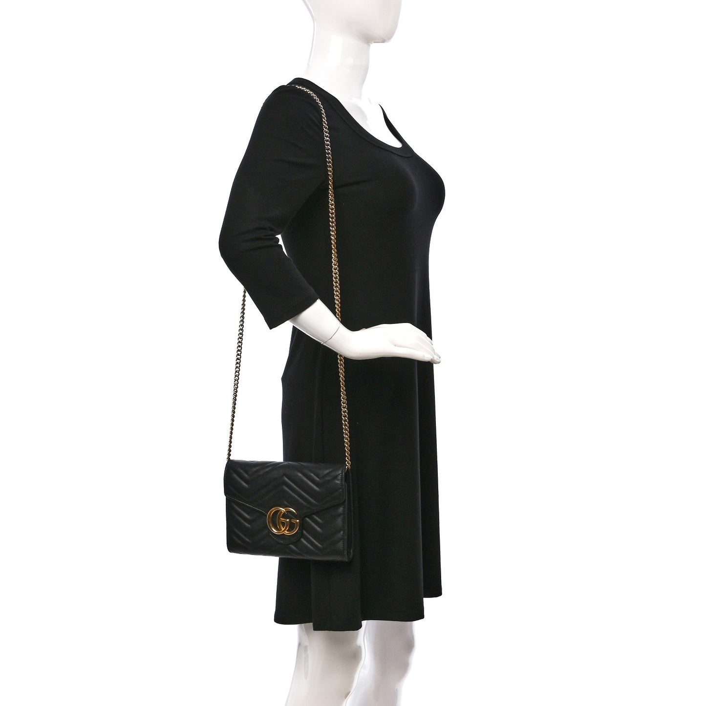 Calfskin Matelasse GG Marmont Chain Wallet Black