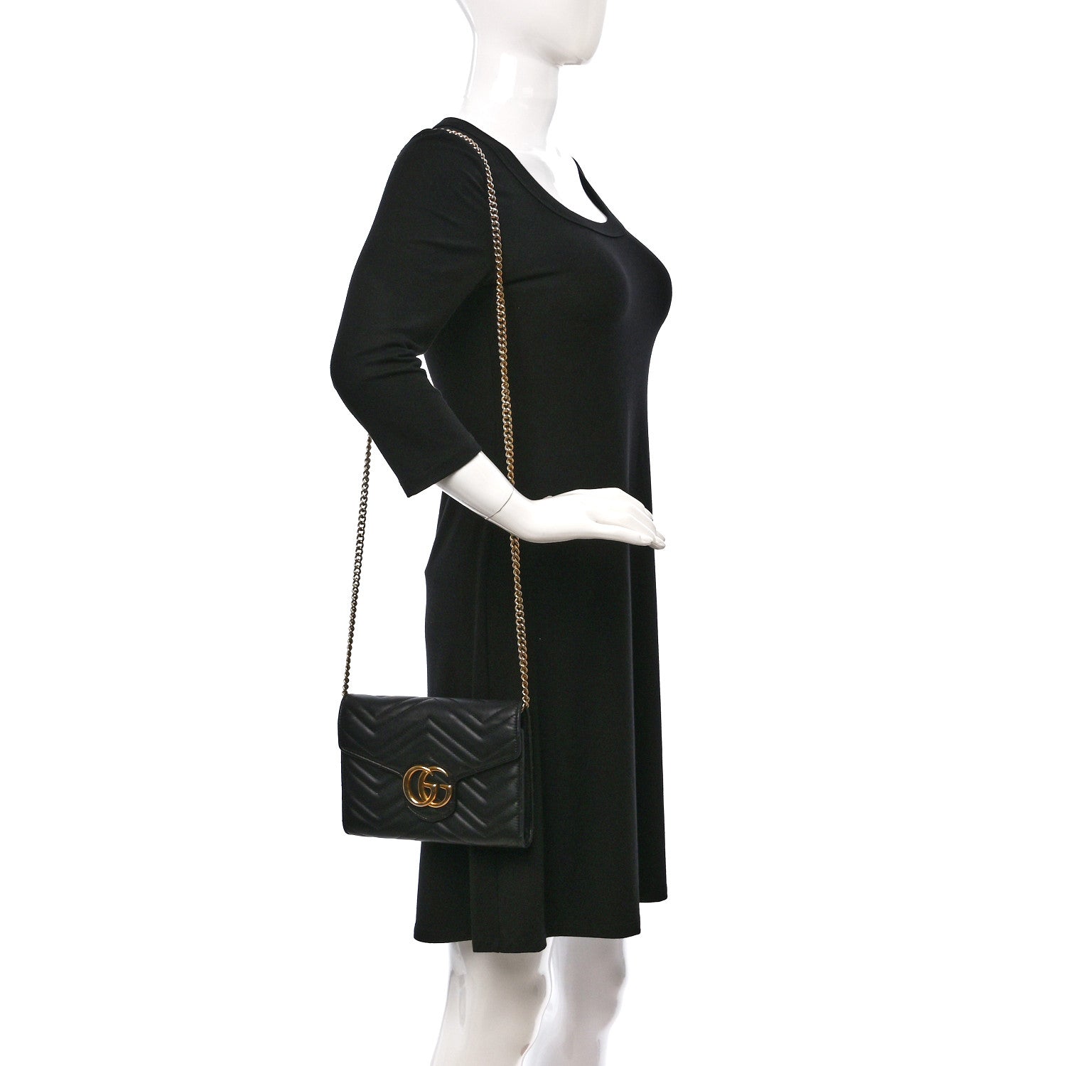 Gucci Calfskin Matelasse GG Marmont Chain Wallet Black 2 of 9
