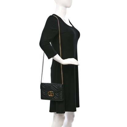 Gucci Calfskin Matelasse GG Marmont Chain Wallet Black 2 of 9