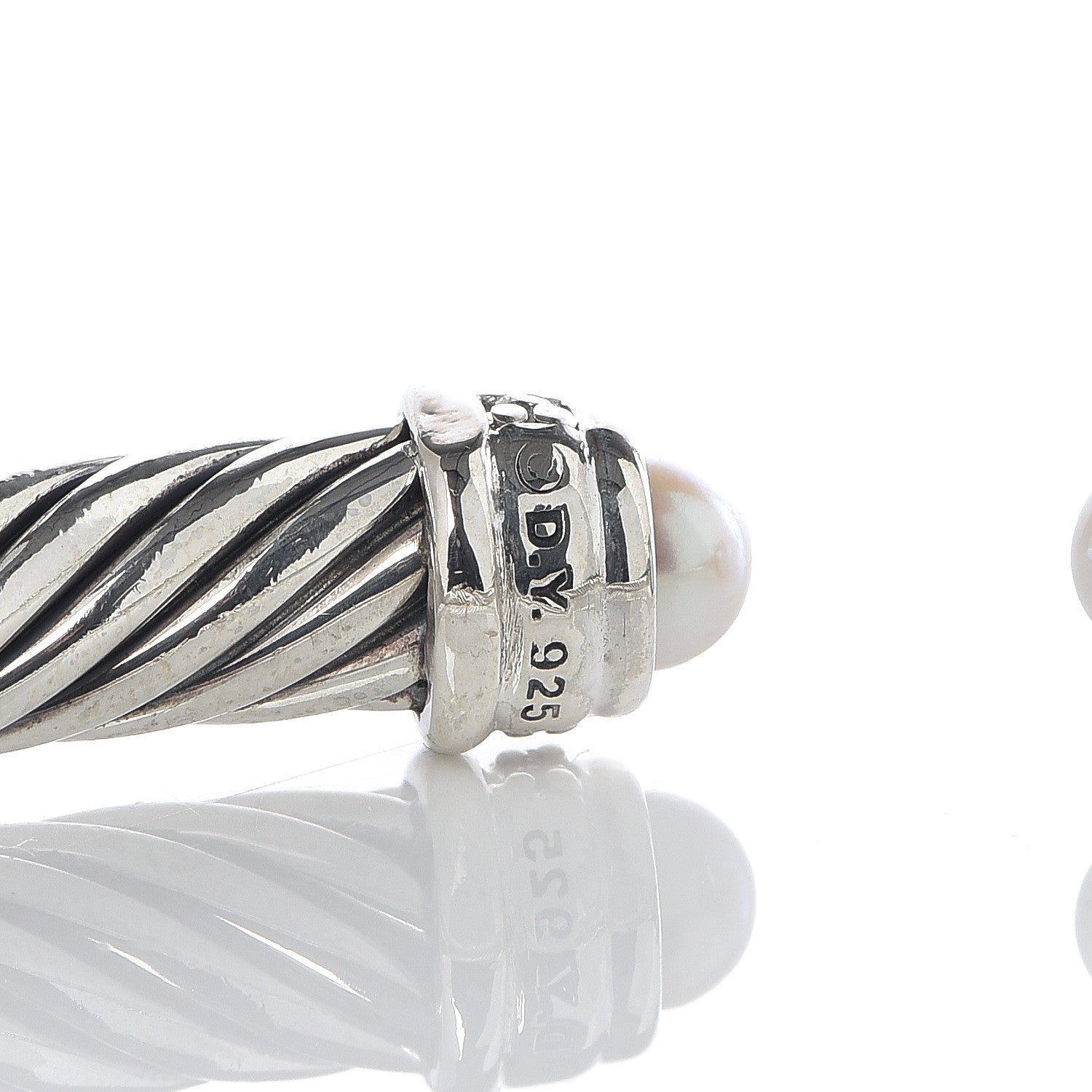 David Yurman Sterling Silver Diamond Pearl 5mm Cable Classics Bracelet 4 of 5