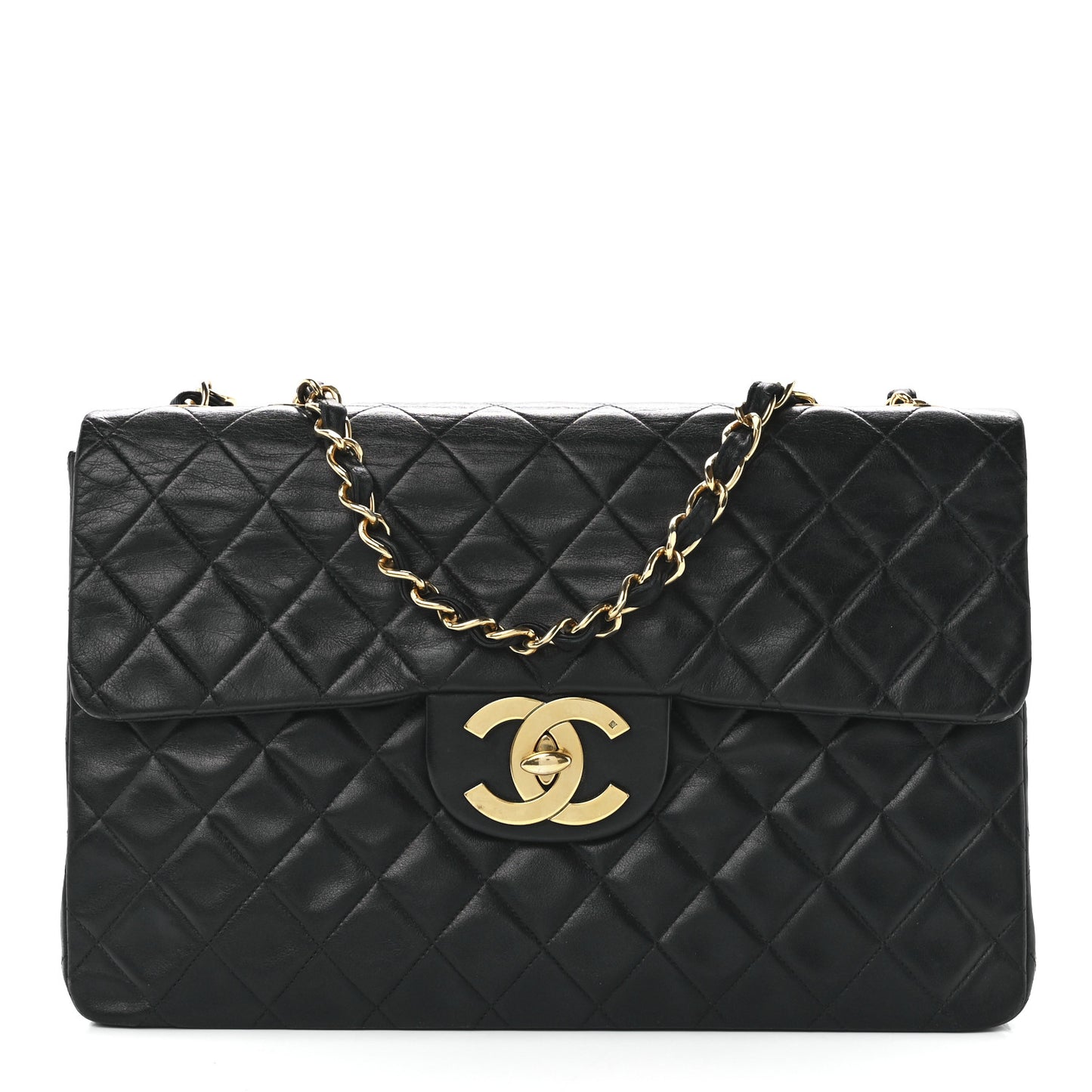 Lambskin Quilted XL Jumbo Single Flap Black