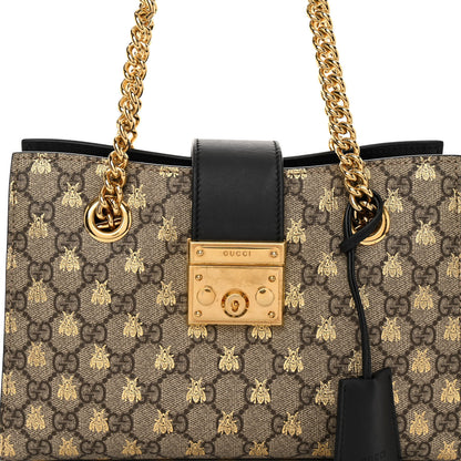 Gucci GG Supreme Monogram Bees Small Padlock Tote Beige Oro Black 8 of 11