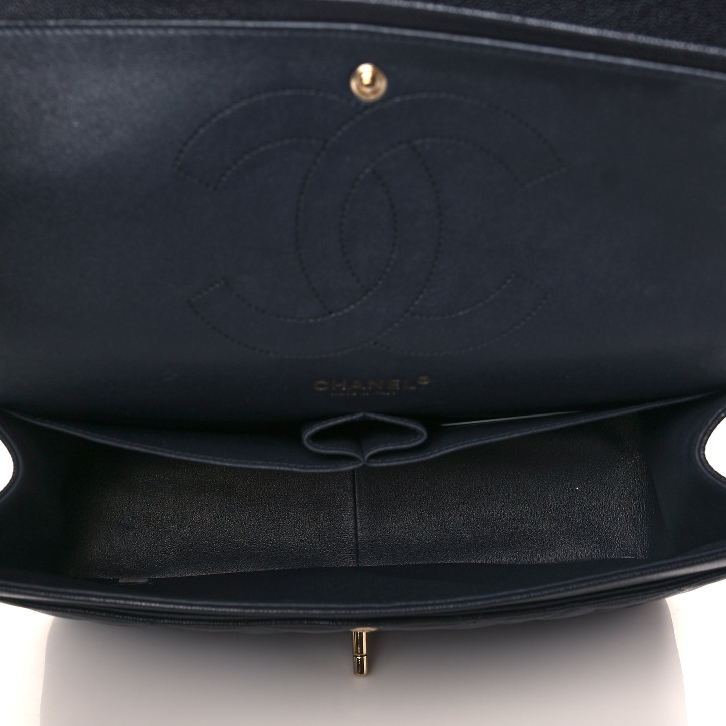 Caviar Quilted Jumbo Double Flap Navy Blue