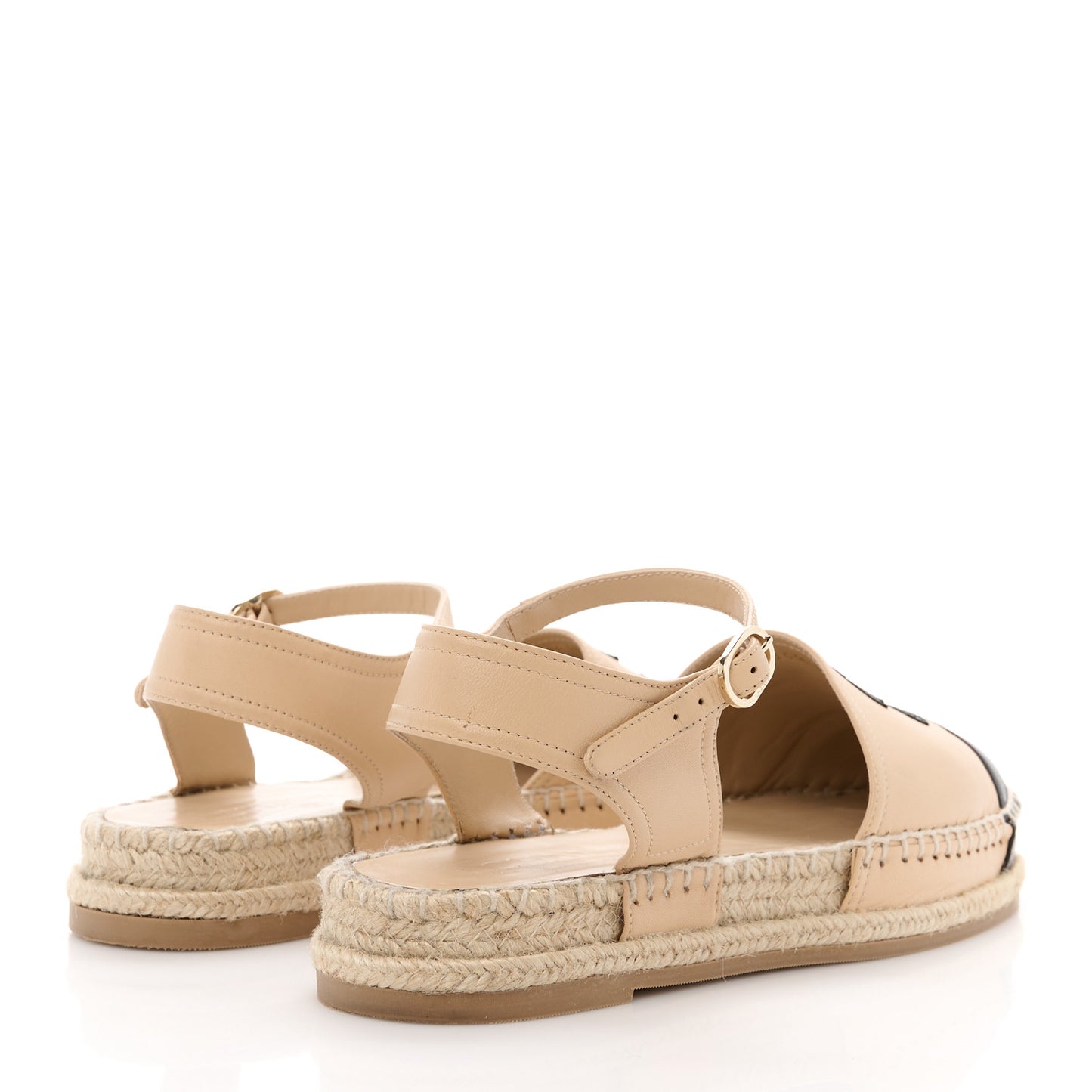 Lambskin Cap Toe CC Espadrille Sandals 38 Beige Black