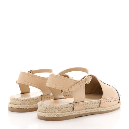 Chanel Lambskin Cap Toe CC Espadrille Sandals 38 Beige Black 4 of 8