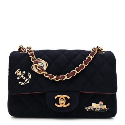 Chanel Felt Quilted Paris-Hamburg Charms Mini Rectangular Flap Black Dark Navy 1 of 11