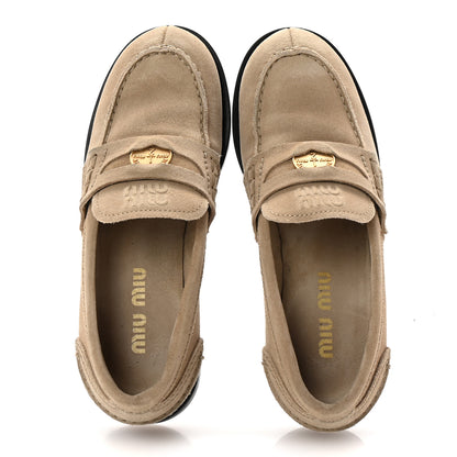Miu Miu Suede Penny Loafers 36 Ecru 2 of 10
