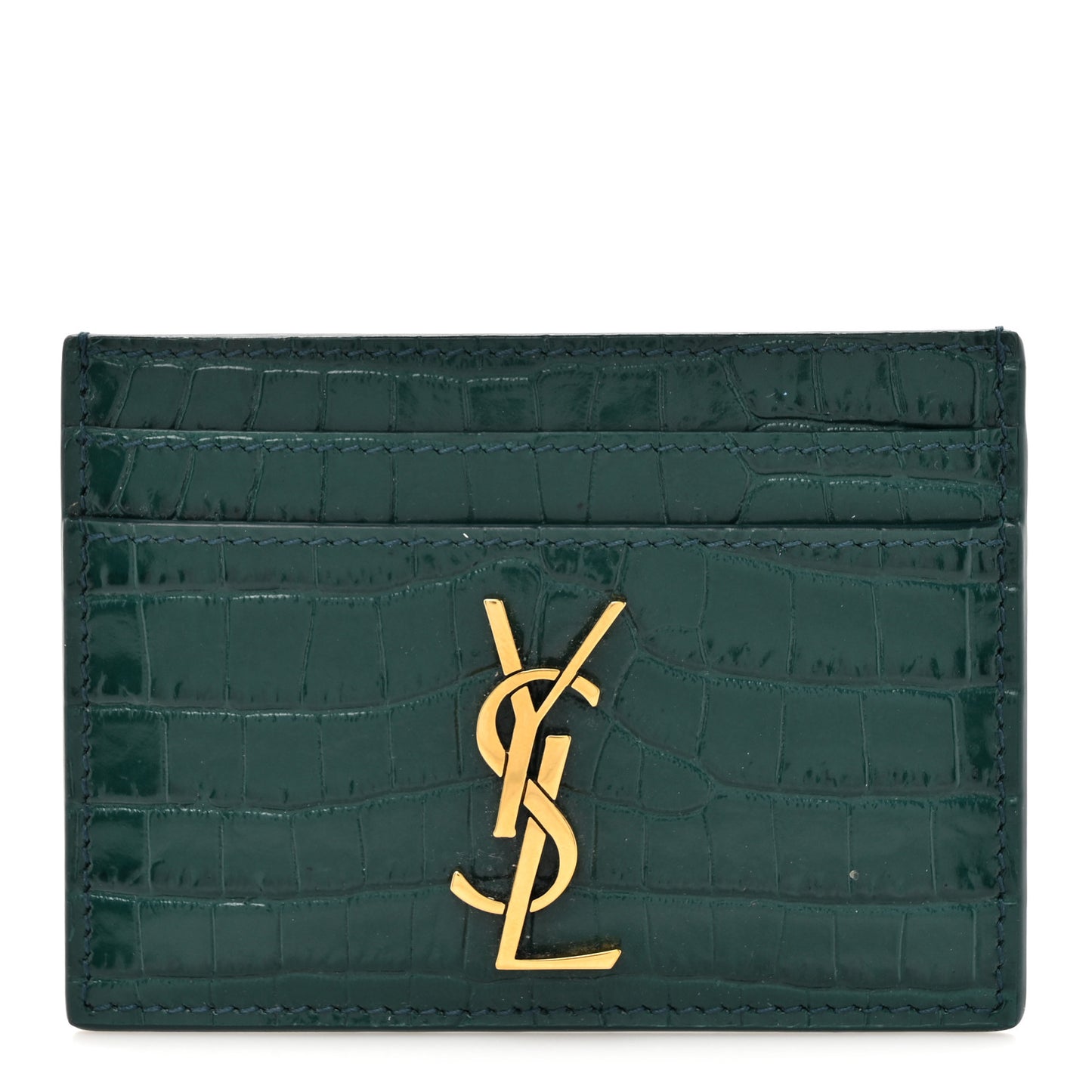 Calfskin Crocodile Embossed Monogram Credit Card Case Foliage Green
