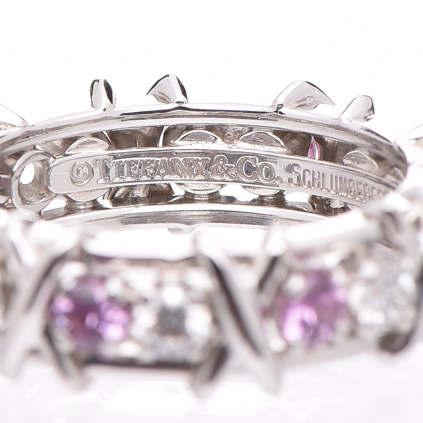 Platinum Diamond Pink Sapphire Schlumberger Sixteen Stone Ring 54 7