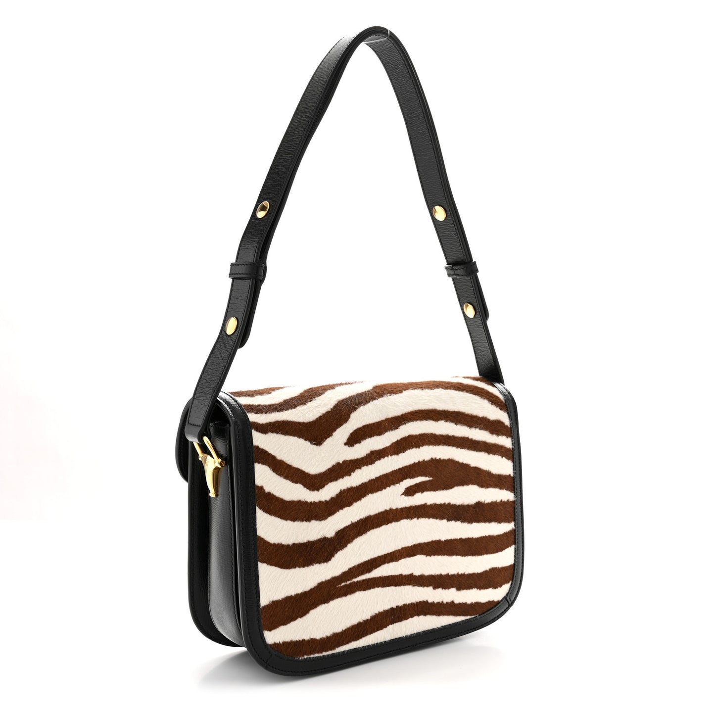 Pony Hair Zebra Striped Horsebit 1955 Shoulder Bag White Brown Black