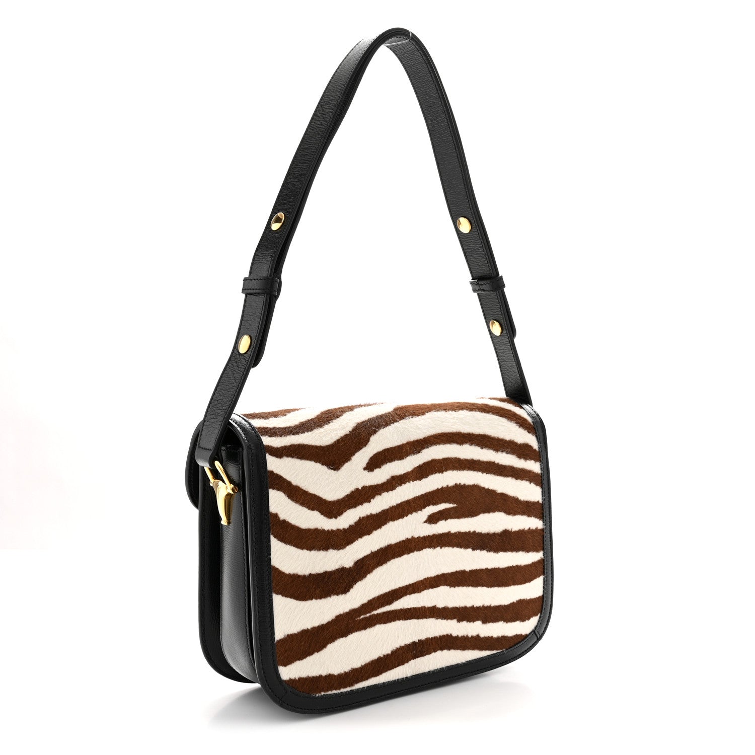 Gucci Pony Hair Zebra Striped Horsebit 1955 Shoulder Bag White Brown Black 3 of 10