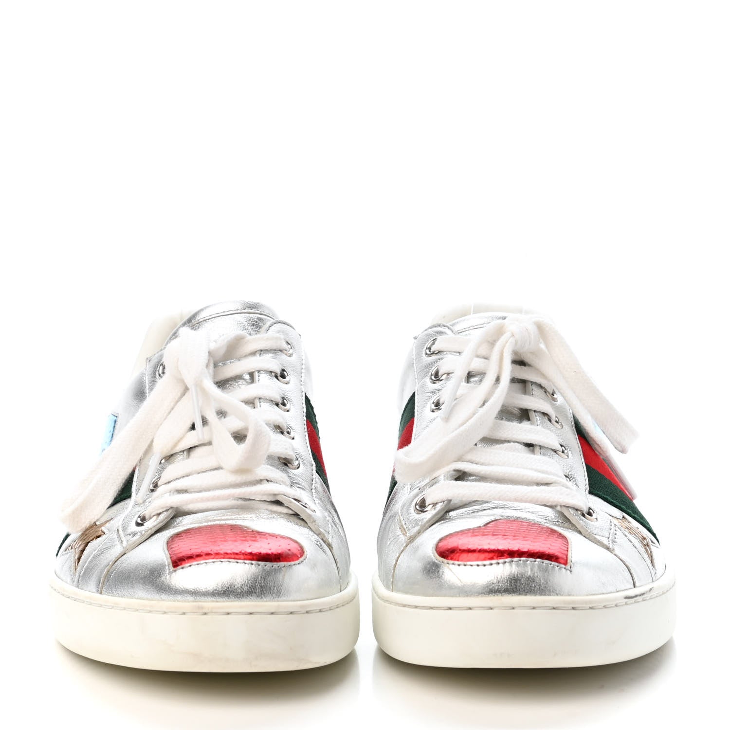 Gucci Metallic Nappa Ayers Web Lightning Bolt Embroidered Mens Ace Sneakers 8.5 Silver 2 of 4