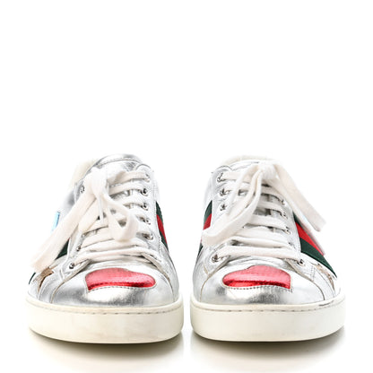 Gucci Metallic Nappa Ayers Web Lightning Bolt Embroidered Mens Ace Sneakers 8.5 Silver 2 of 4