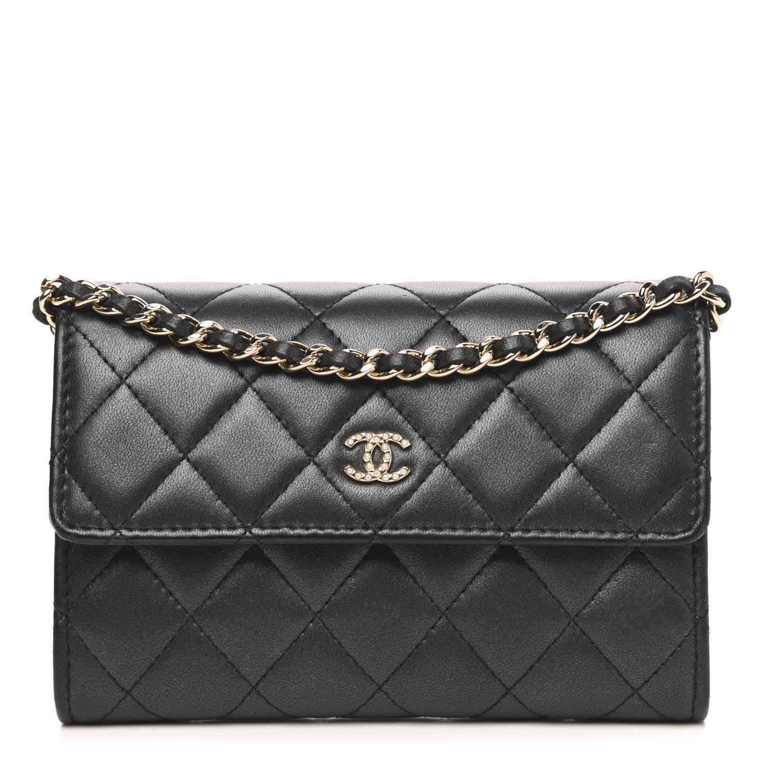 Chanel Lambskin Quilted Pearl Clutch With Chain Black 1 of 11