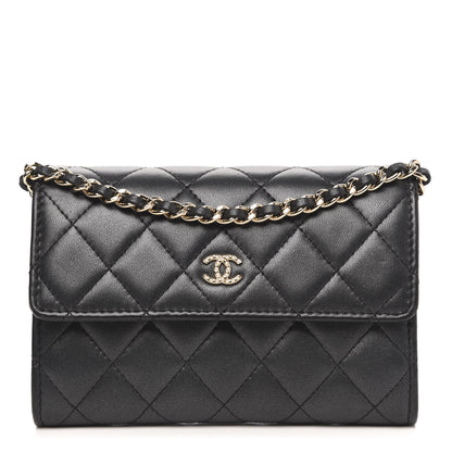 Chanel Lambskin Quilted Pearl Clutch With Chain Black 1 of 11