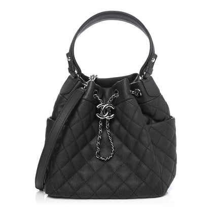 Chanel Caviar Flat Quilted CC Chain Bucket Drawstring Bag Black 1 of 4