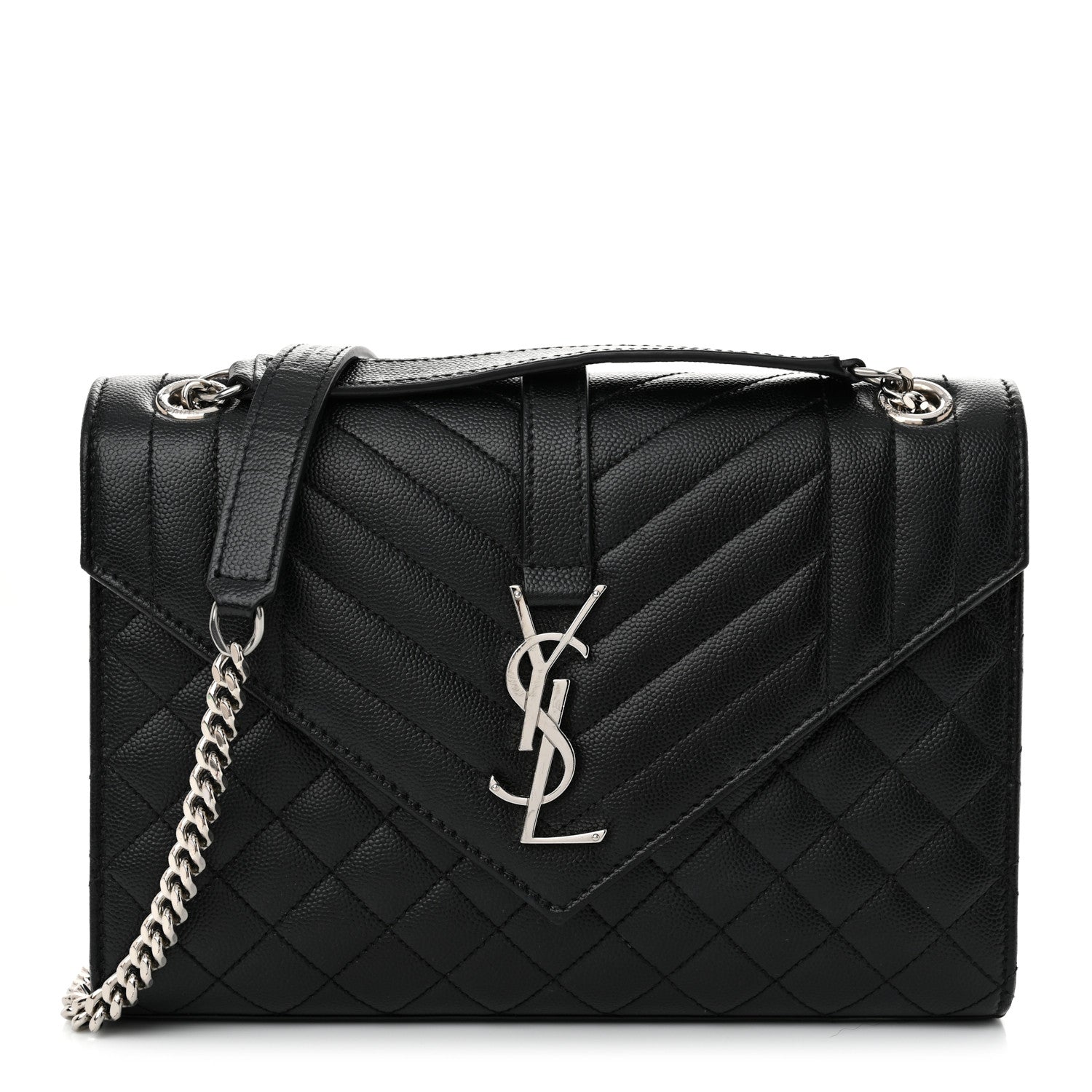 Saint Laurent Grain De Poudre Textured Mixed Matelasse Triquilt Medium Monogram Satchel Black 1 of 12