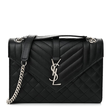 Saint Laurent Grain De Poudre Textured Mixed Matelasse Triquilt Medium Monogram Satchel Black 1 of 12