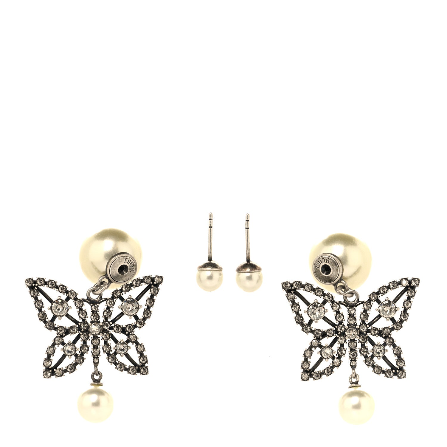 Christian Dior Crystal Pearl Butterfly Drop Earrings Silver 7 of 10