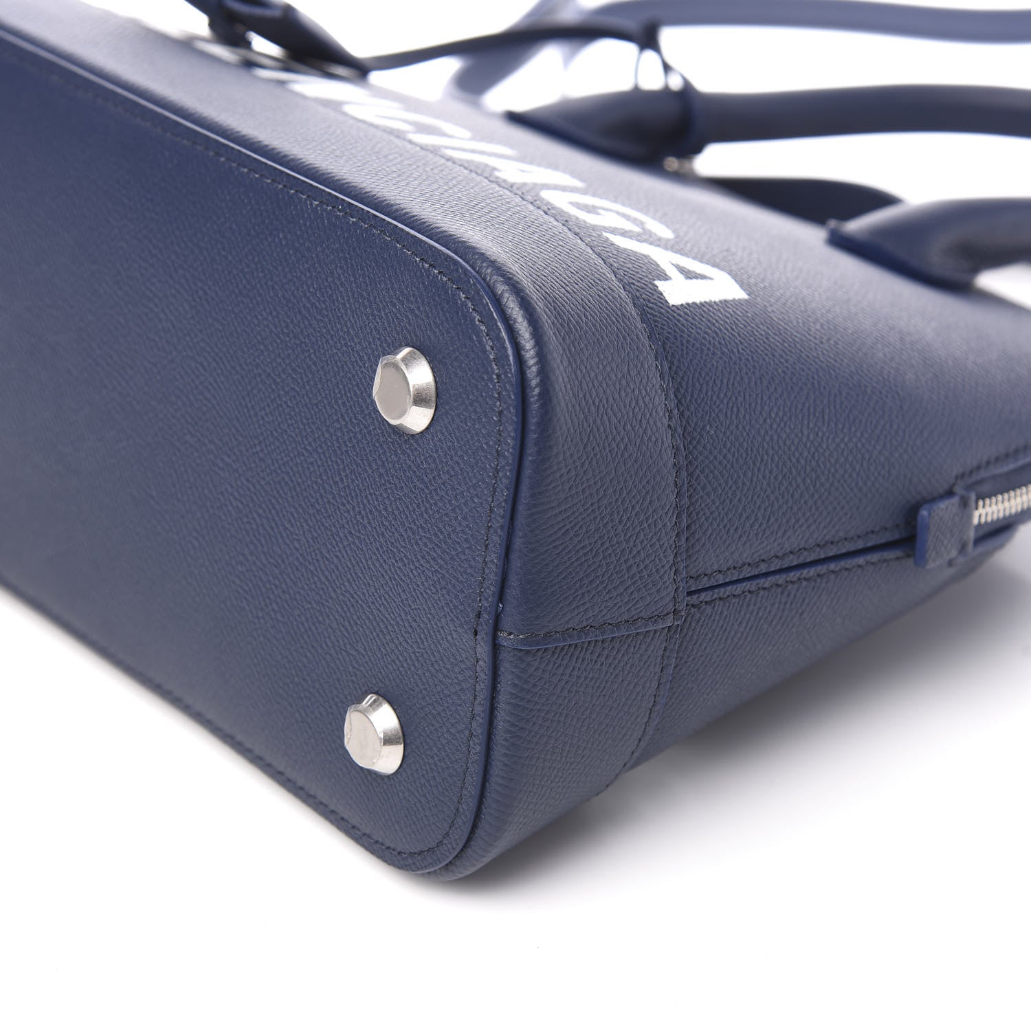 Balenciaga Signature Grained Calfskin Logo S Ville Top Handle Bag Bleu Canopee White 7 of 8