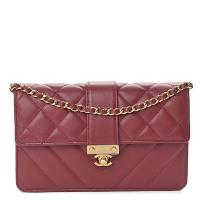Chanel Lambskin Chevron Quilted CC Wallet On Chain WOC Red 1 of 12